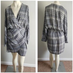 Zara Plaid Long Sleeve Wrap Dress in Black and White